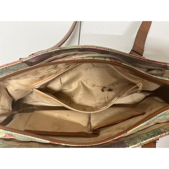 Vintage Fossil Leather Purse Bag Shoulder Travel Map Postcard Paris 1954 - Picture 7 of 16